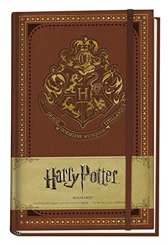 Harry Potter: Notizbuch Hogwarts (in Lederoptik mit Gummiband und Zeichenband): Cover gestanzt mit Goldfolienveredelung  
